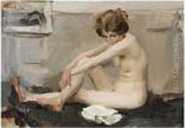 A Female Nude Oil Painting by Isaac Lazarus Israels