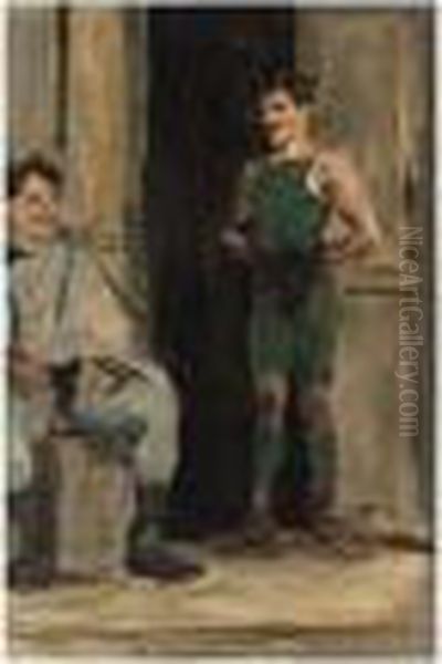 Two Wrestlers Oil Painting by Isaac Lazarus Israels