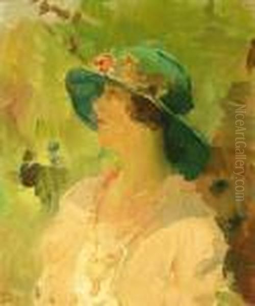Dame Met Groene Hoed: A Lady With A Green Hat Oil Painting by Isaac Lazarus Israels