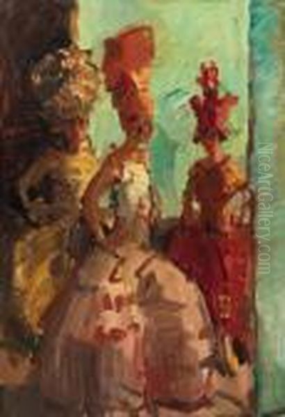 Drie Revuegirls Van De Bouwmeester-revue, Scala, Den Haag Oil Painting by Isaac Lazarus Israels