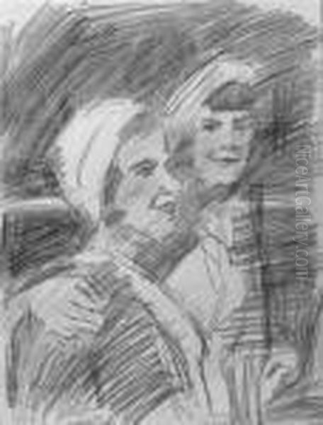 Two Young Women - A Study Oil Painting by Isaac Lazarus Israels