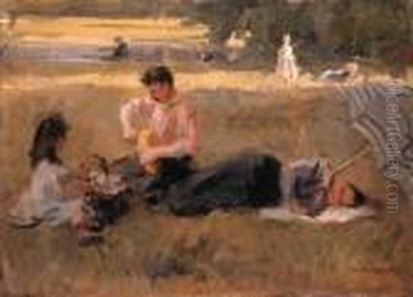 The Picnic, Bois De Boulogne, Paris Oil Painting by Isaac Lazarus Israels