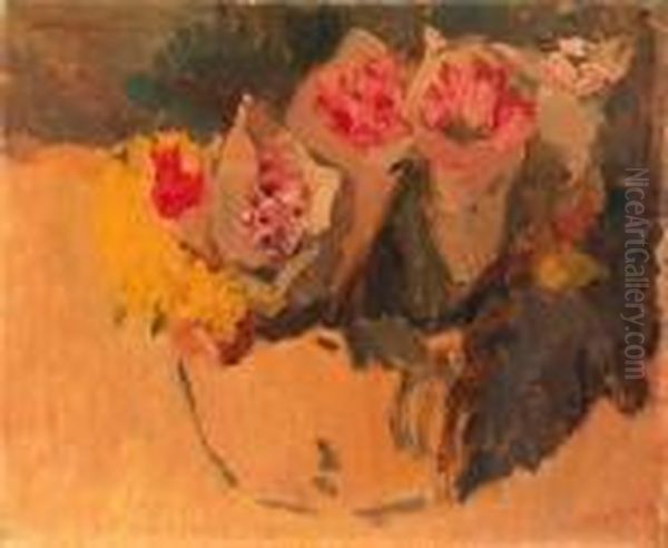 Rijnsburger Bloemenmand: A Basket With Tulips And Daffodils Oil Painting by Isaac Lazarus Israels