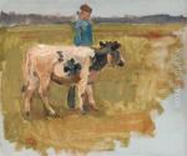 A Peasant And A Cow Oil Painting by Isaac Lazarus Israels