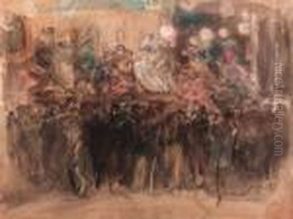 A Paris Fair With Dancers On Stage Oil Painting by Isaac Lazarus Israels