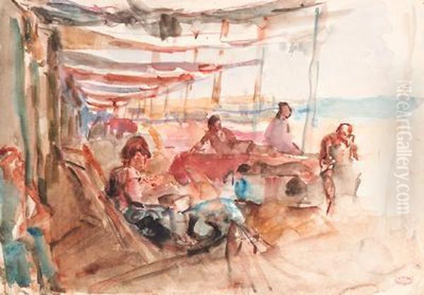 A Sunny Slumber In Viareggio (recto And Verso) Oil Painting by Isaac Lazarus Israels