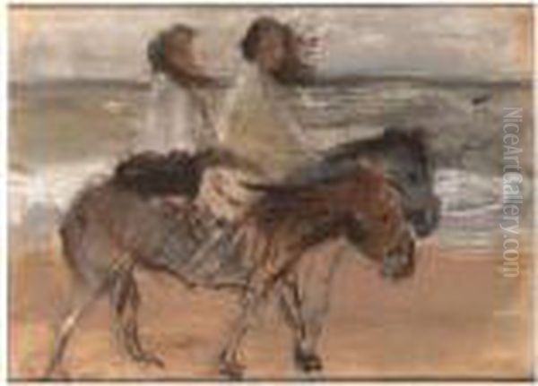 Donkey Riding On The Shore Oil Painting by Isaac Lazarus Israels