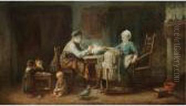 A Frugal Meal Oil Painting by Jozef Israels