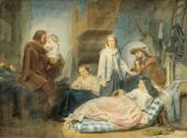 Interieurszene Mit 
Siebenkopfiger Familie, Der Vater, Sich Von Seinem Weinenden Kind 
Verabschiedend Oil Painting by Jozef Israels