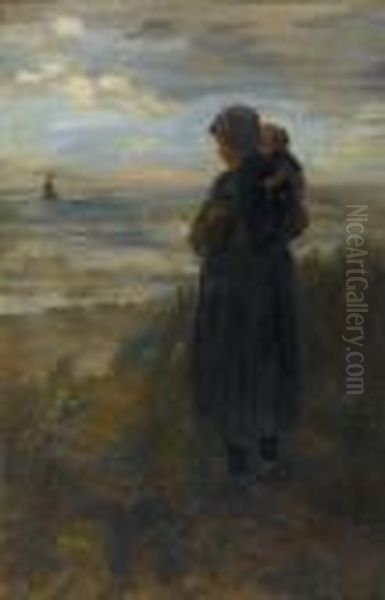 Motherhood Oil Painting by Jozef Israels