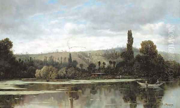 A tranquil lake Oil Painting by Claude Francois Auguste Marquise De Mesgriny