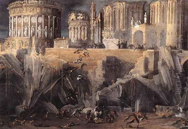 A Fantastic Architectural View Oil Painting by Francois de Nome (Monsu, Desiderio)