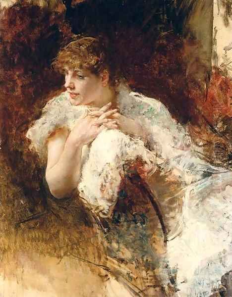 Signora Napoletana Oil Painting by Giuseppe de Nittis