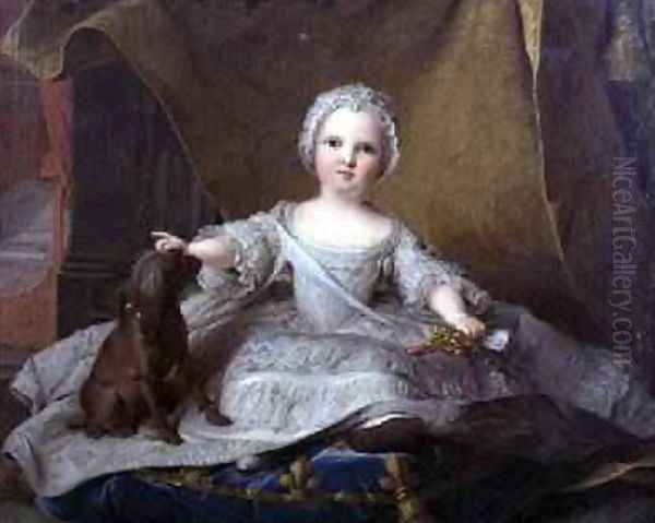 Portrait of MarieZephyrine 1750-55 of France with her Dog 1751 Oil Painting by Jean-Marc Nattier