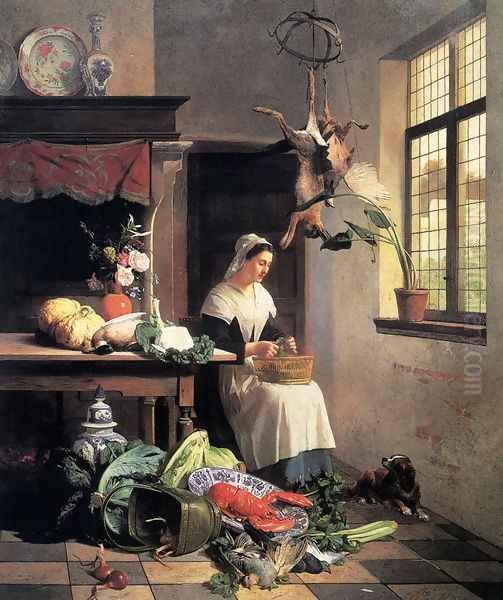 A Maid in the Kitchen Oil Painting by David Emil Joseph de Noter