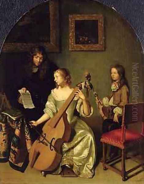 The Bassviol Player 1665 Oil Painting by Caspar Netscher