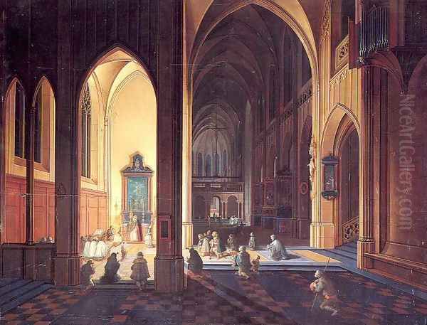 Interior of a Gothic Church Oil Painting by Peeter, the Elder Neeffs