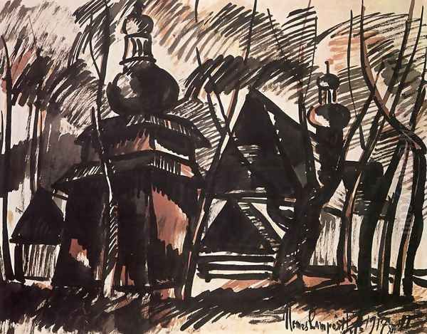 Wooden Churches 1917 Oil Painting by Jozsef Nemes Lamperth
