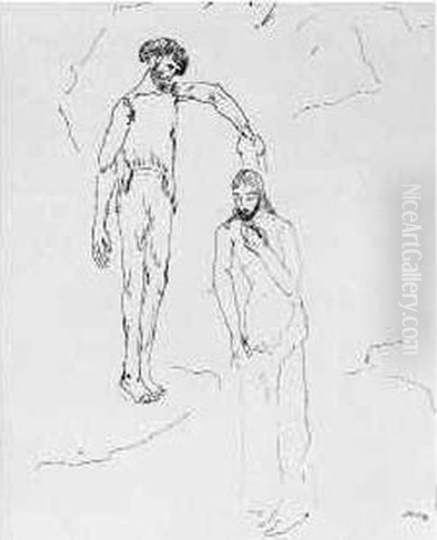 Dessin Original A La Plume, Signe < Max > En Bas A Droite ; Environ
 21 X 17 Cm. (encadre). Oil Painting by Max Jacob