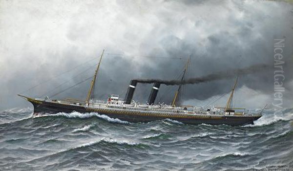 The Liner 
New York 
 (formerly 
City Of New York Oil Painting by Antonio Nicolo Gasparo Jacobsen