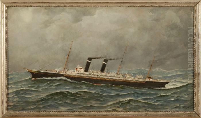 Transitional Steamship 
New York Oil Painting by Antonio Nicolo Gasparo Jacobsen