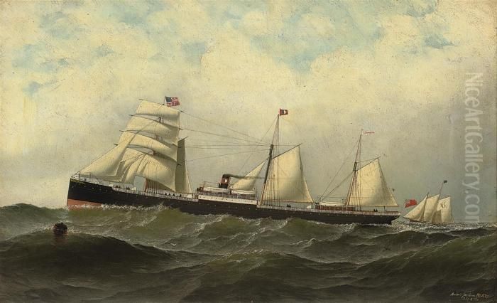 The British Auxiliary Steamer 
Cornwall 
 Approaching New York With The Pilot Cutter Off Her Stern Oil Painting by Antonio Nicolo Gasparo Jacobsen