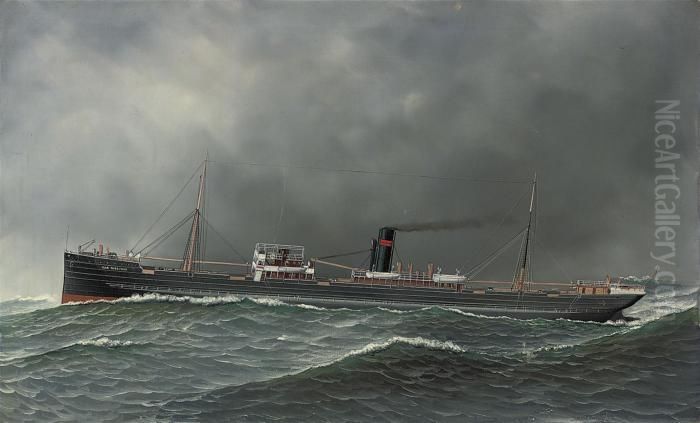 The Steamship 
Clan Farquhar 
 In Heavy Seas Oil Painting by Antonio Nicolo Gasparo Jacobsen