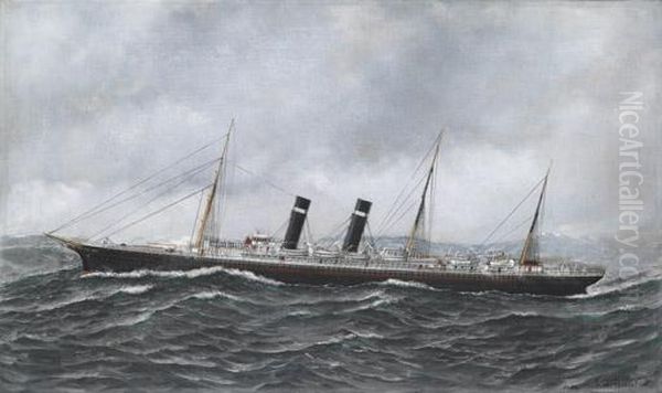 The 
S.s. New York Oil Painting by Antonio Nicolo Gasparo Jacobsen