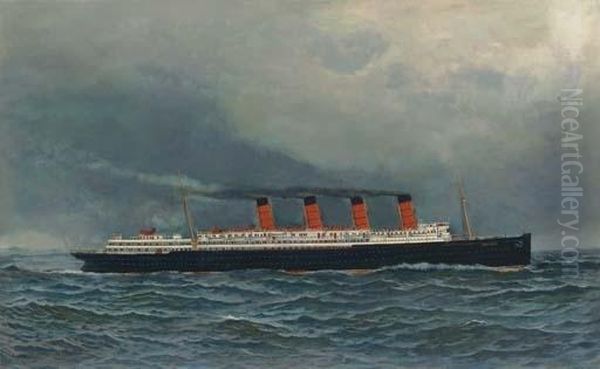 R.m.s. Lusitania Homeward-bound Oil Painting by Antonio Nicolo Gasparo Jacobsen
