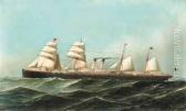 The Steam Sail Ship Westernland
Signed And Dated 'a.jacobsen 1886' (lower Right) Oil Painting by Antonio Nicolo Gasparo Jacobsen