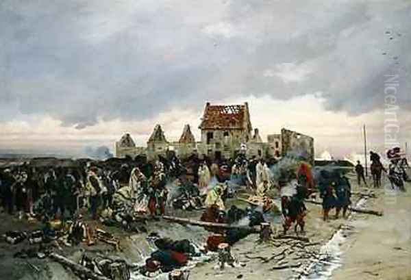 Bivouac at Le Bourget after the Battle of 21st December 1870 1872 3 Oil Painting by Alphonse Marie de Neuville