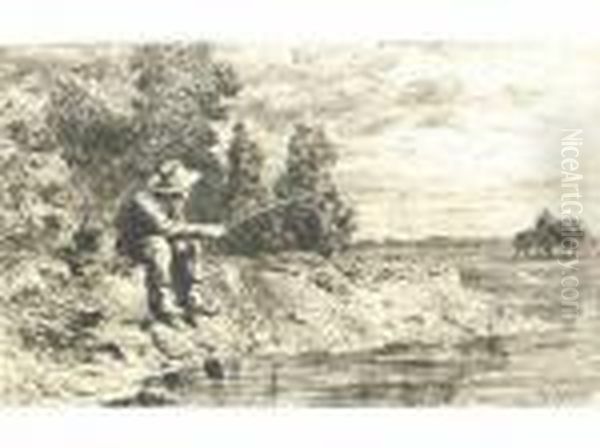 La Peche Au Goujon Oil Painting by Charles Emile Jacque