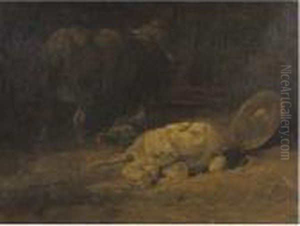 Property From A Private Collection, New York
 

 
 
 

 
 A Calf Oil Painting by Charles Emile Jacque