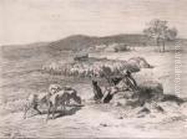 A Shepherd And His Flock
Signed 'ch. Jacque' (lower Left) Oil Painting by Charles Emile Jacque