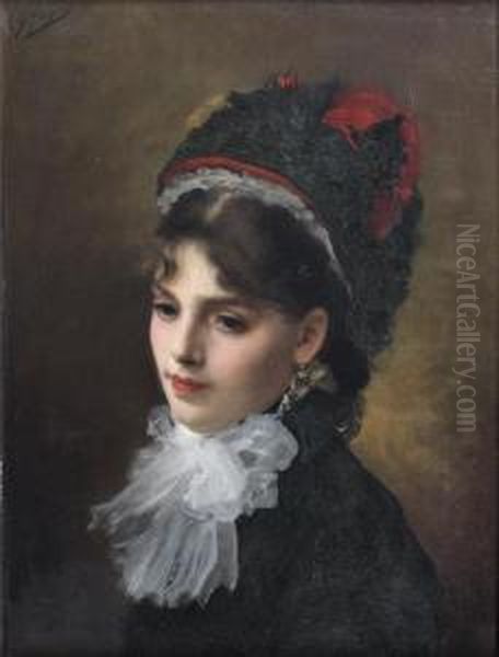Portrait D'une Elegante En Buste Vue De Trois-quarts Oil Painting by Jacquet Gustave