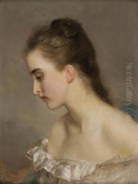 Portrait De Jeune Femme De Profil Oil Painting by Jacquet Gustave