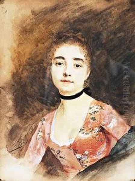 Jeune Fille A La Robe Rose Oil Painting by Jacquet Gustave
