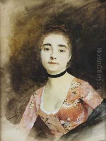 Portrait D'elegante Oil Painting by Jacquet Gustave