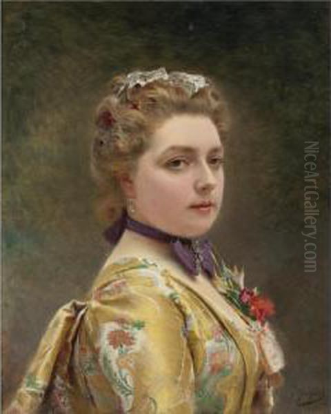Portrait Of A Lady Oil Painting by Jacquet Gustave