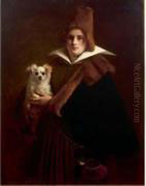 Portrait De Femme En Actrice Et Son Chien Oil Painting by Jacquet Gustave