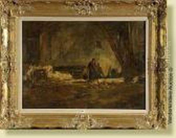 Interieur D'etable Anime Oil Painting by Armand Jamar