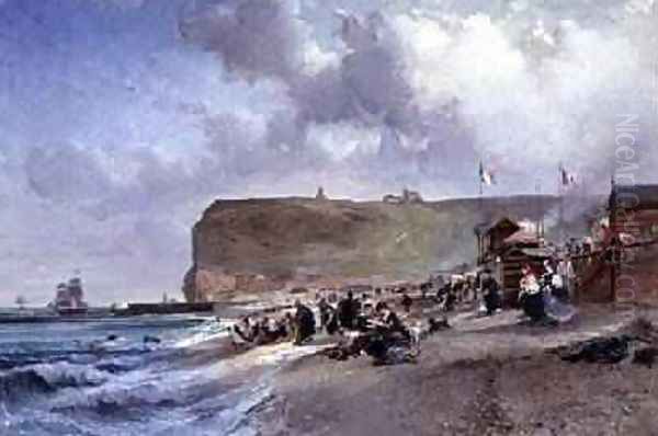 Crinolines on the Beach Fecamp 1871 Oil Painting by Jules Achille Noel