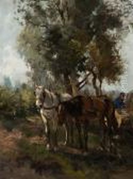 The Loading Of The Loggingwheels Oil Painting by Willem George Fred. Jansen