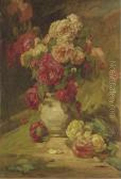 Bouquet De Roses Oil Painting by Georges Jeannin