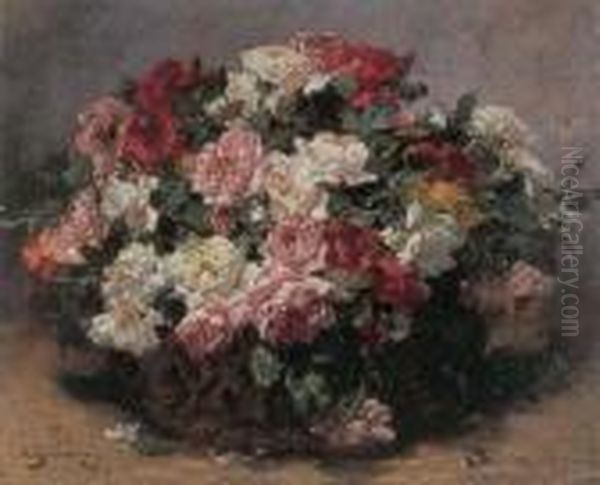 Basket Of Roses Oil Painting by Georges Jeannin