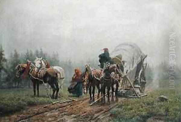 The Broken Freight Wagon 1862 Oil Painting by Arthur Johann Severin Nikutowski