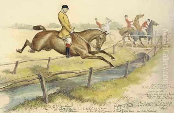 Lord Lonsdale jumping the Great Dalby Brook Oil Painting by Basil J. Nightingale