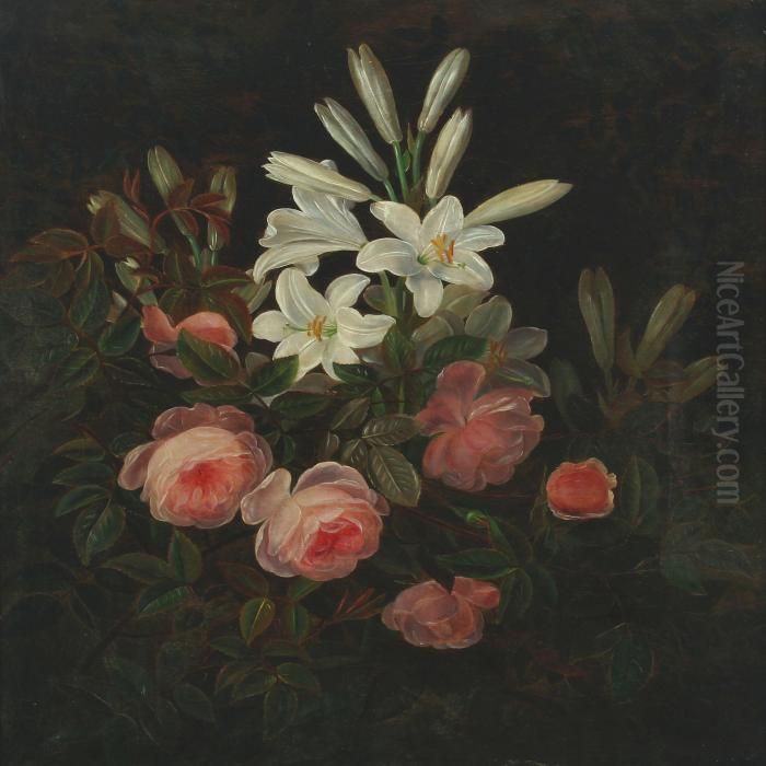Roses And Lilies Oil Painting by I.L. Jensen