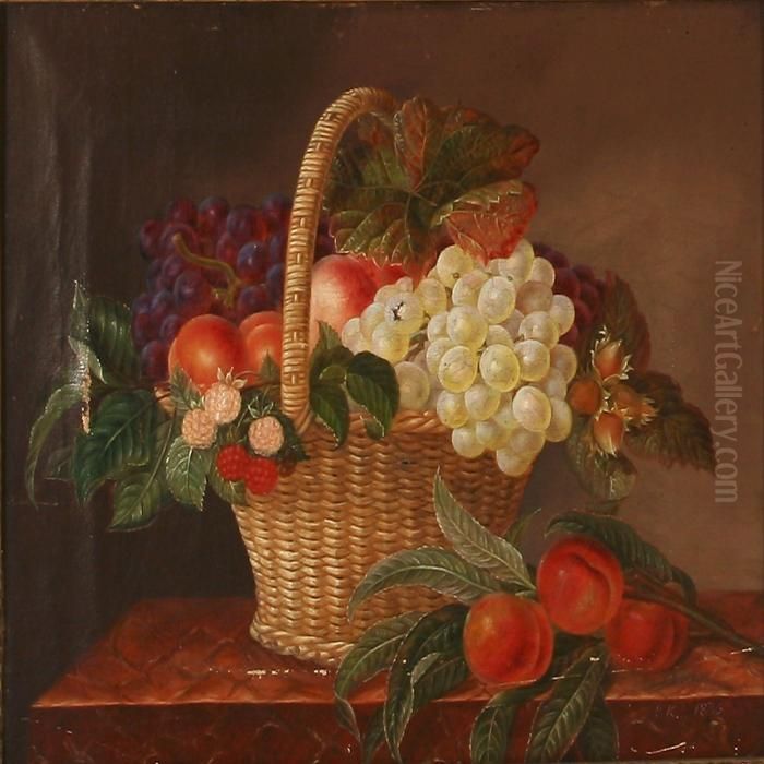 A Pair Of Still Lifes With Flowers And Fruit Oil Painting by I.L. Jensen