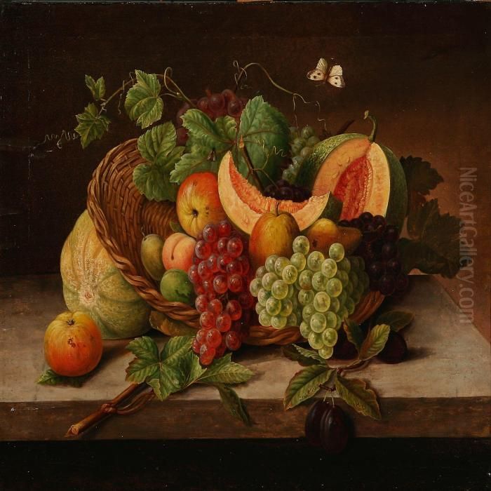Still Life With Fruits On A Stone Frame Oil Painting by I.L. Jensen